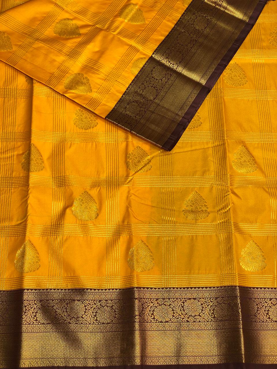 Yellow and Brown silk saree- PSSR18