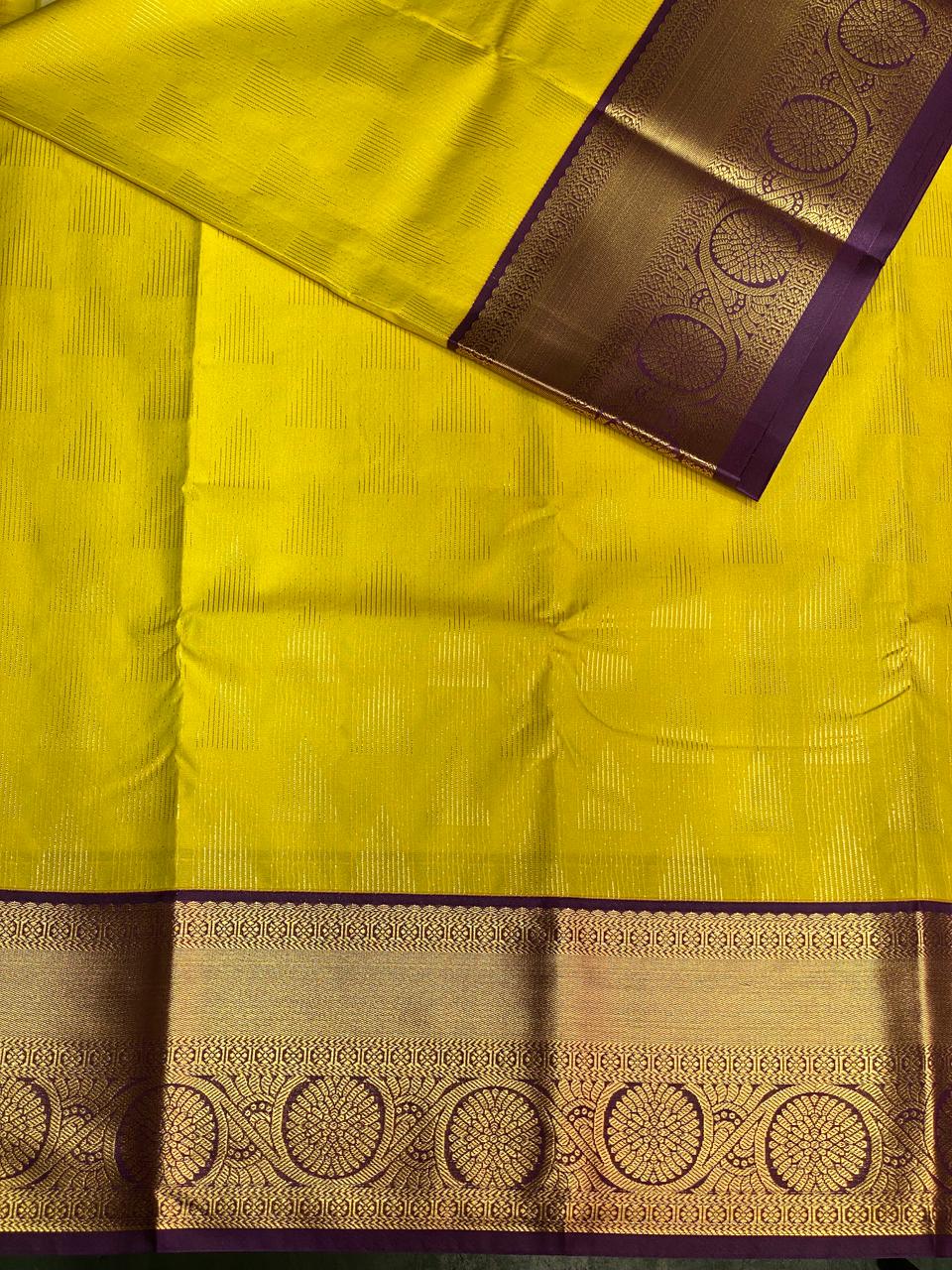 Lime Yellow and violet silk saree- PSSR17