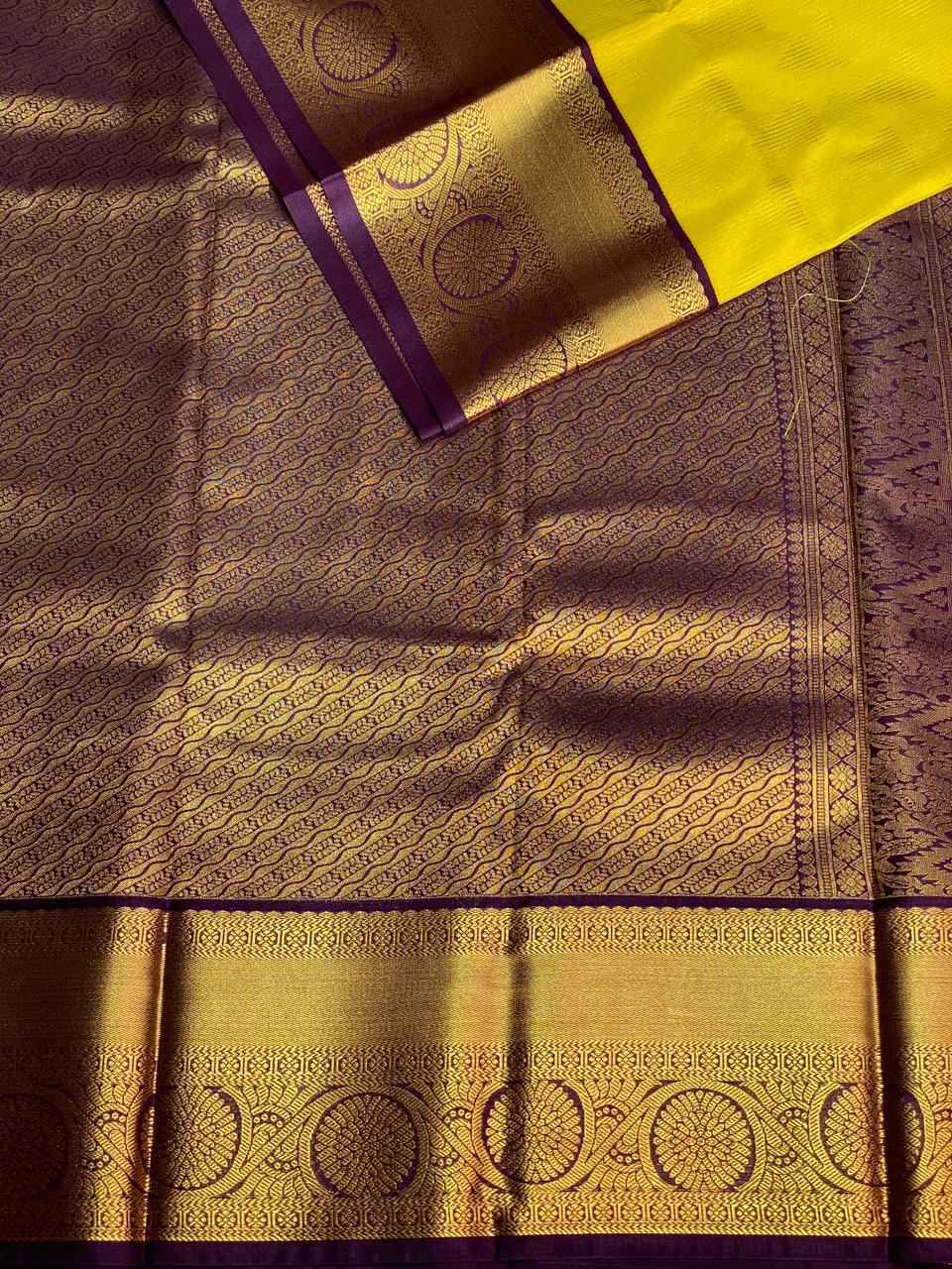 Lime Yellow and violet silk saree- PSSR17