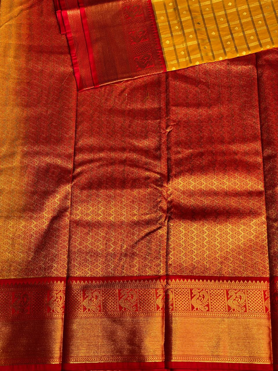 Yellow and red silk saree- PSSR19