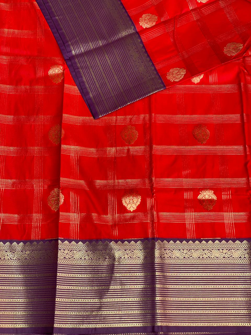 Redand violet silk saree- PSSR6
