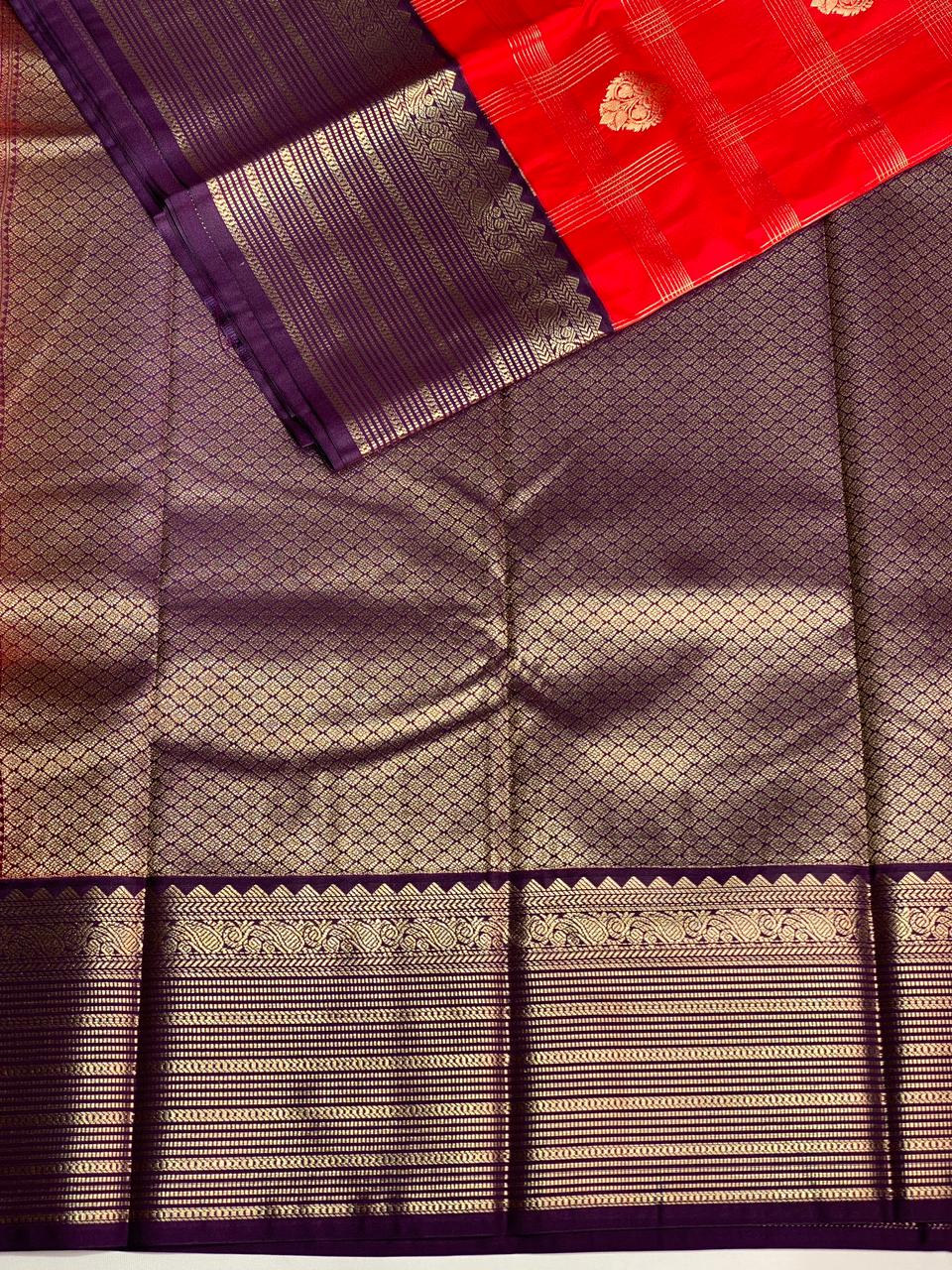 Redand violet silk saree- PSSR6