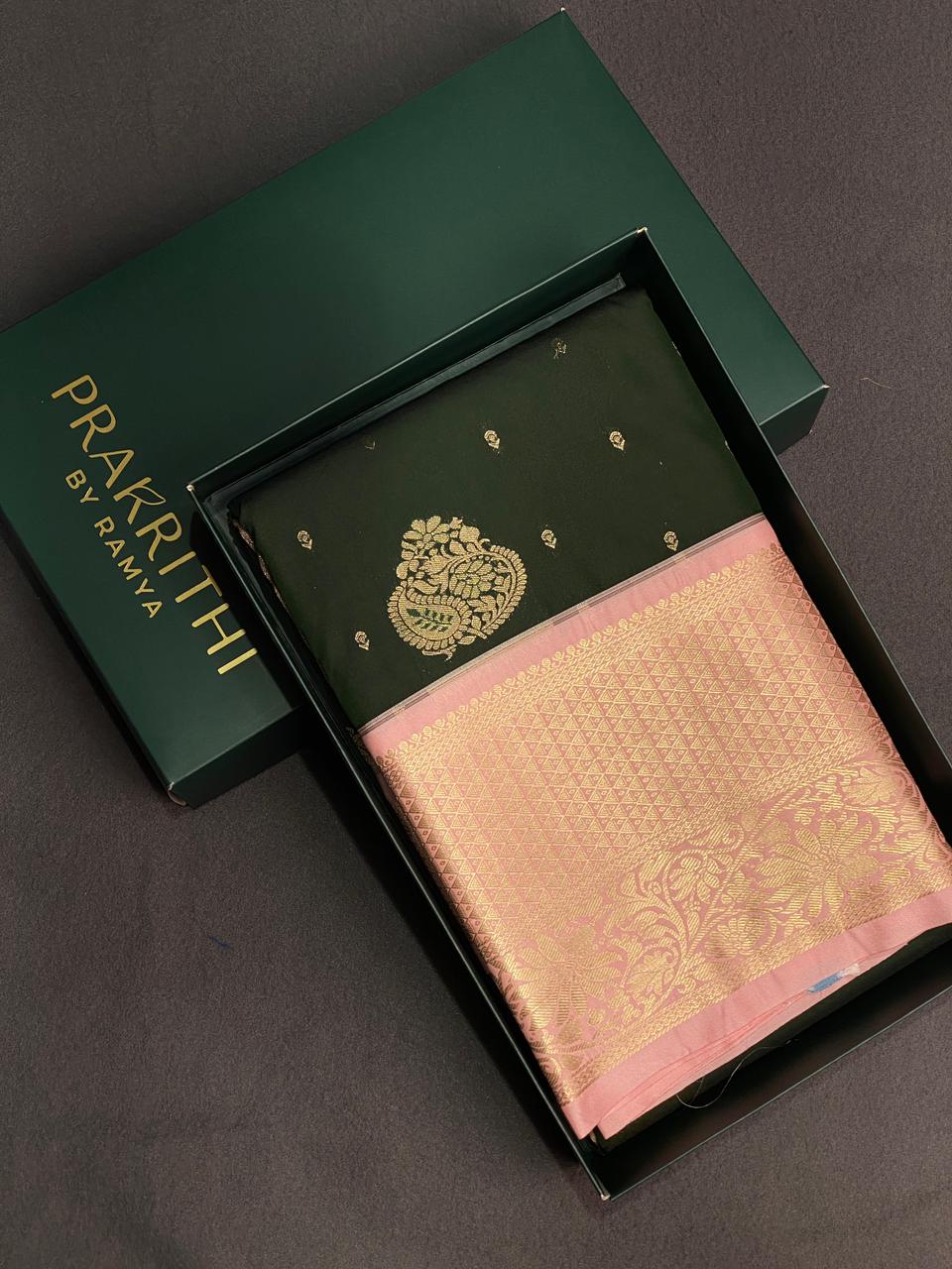 Dark green and Pink silk saree- PSSR24