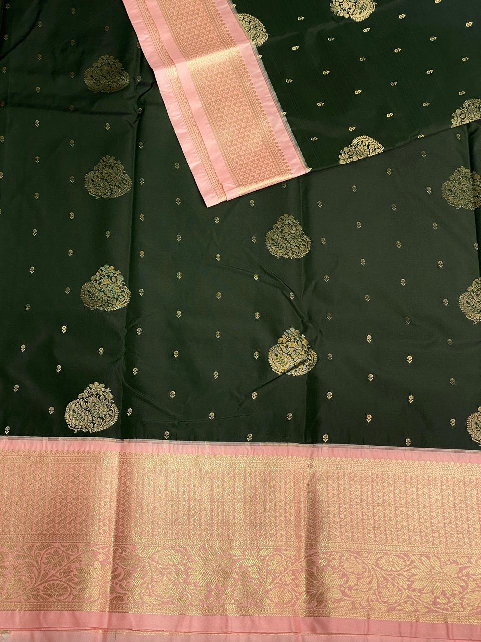 Dark green and Pink silk saree- PSSR24