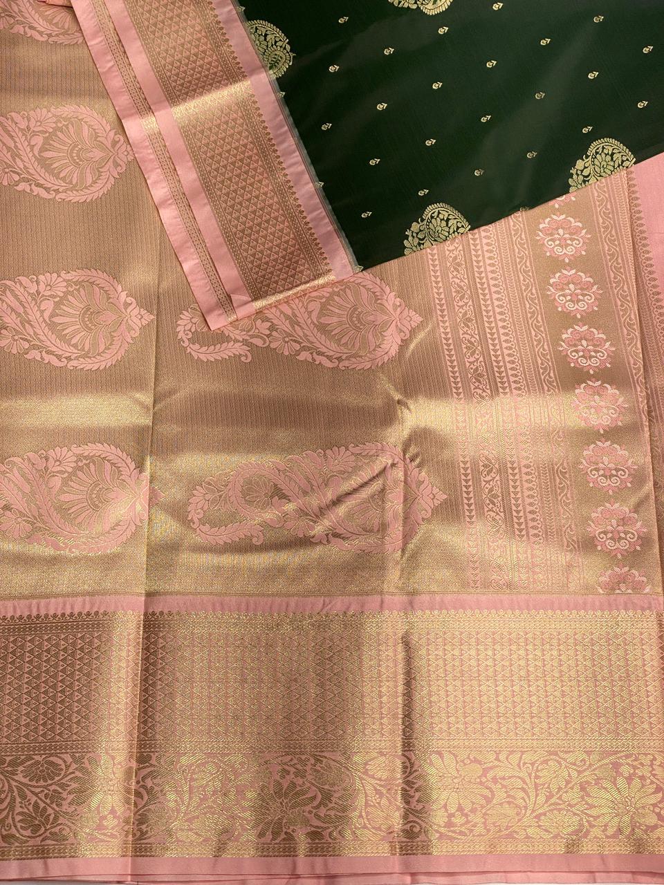 Dark green and Pink silk saree- PSSR24