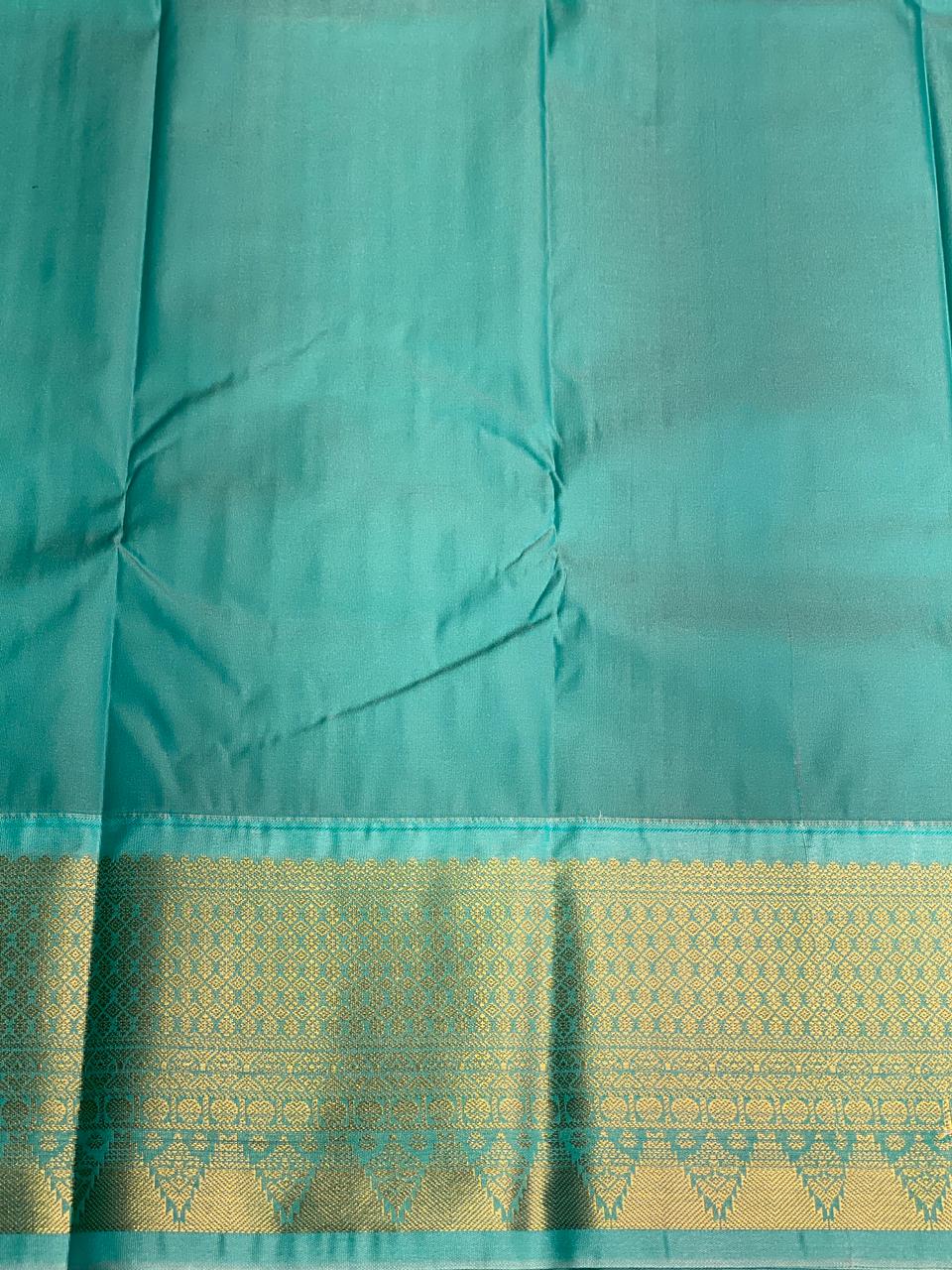Red and pastal blue silk saree- PSSR7