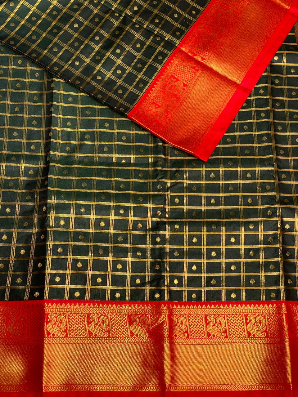 bottle green and red silk saree- PSSR21