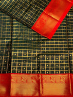 bottle green and red silk saree- PSSR21
