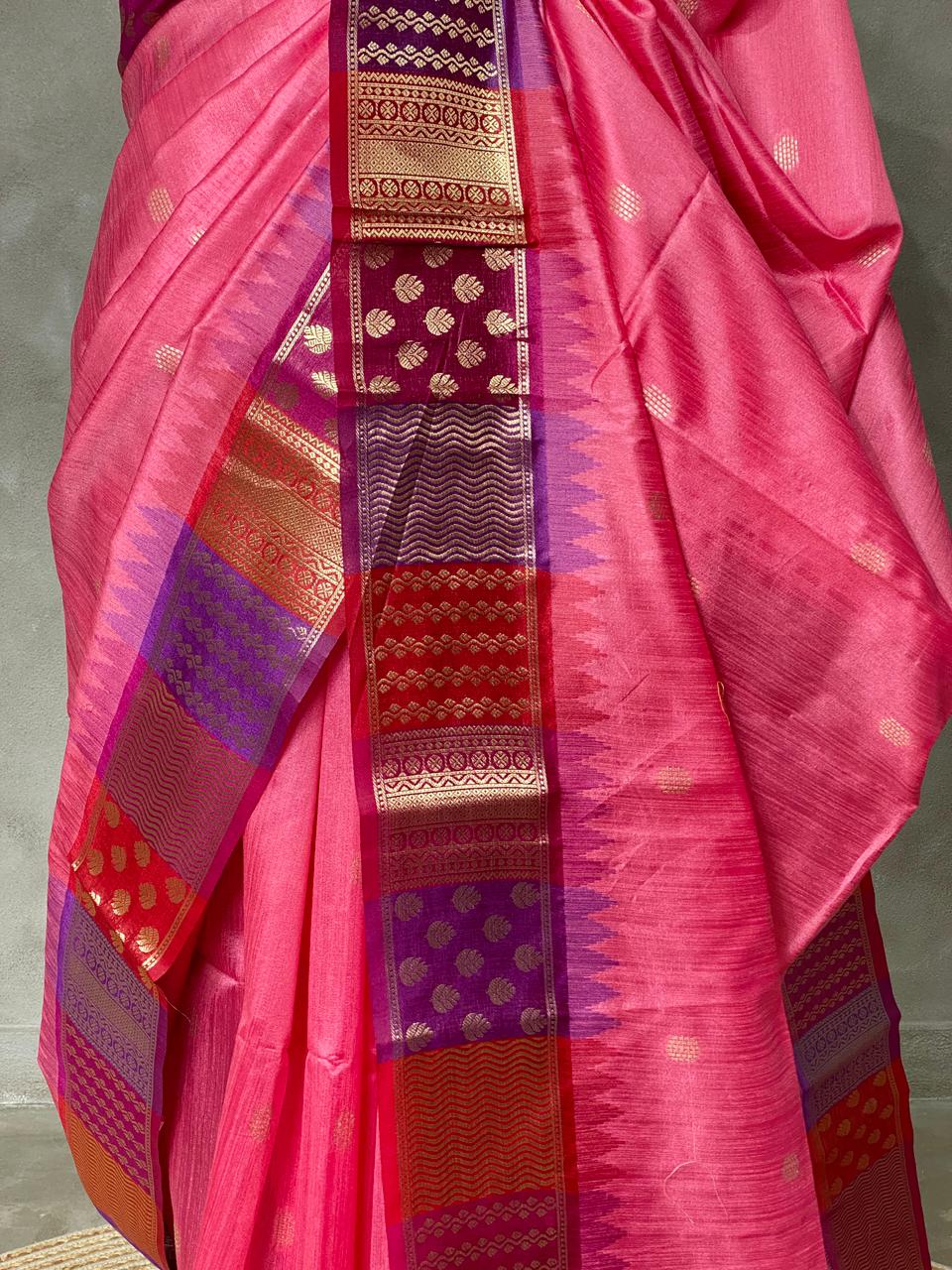 Lotus pink semi tusser Saree -PST5