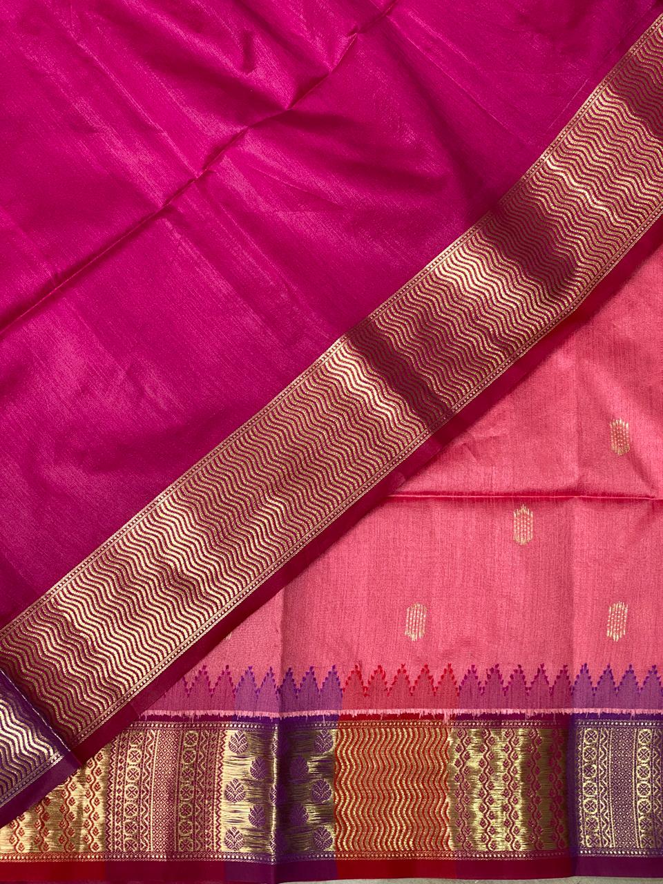 Lotus pink semi tusser Saree -PST5
