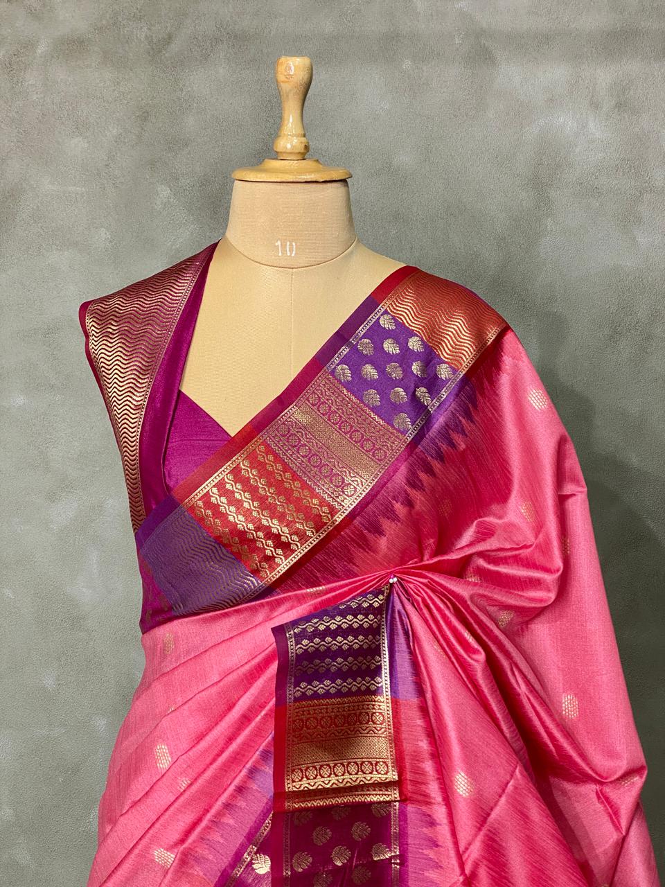 Lotus pink semi tusser Saree -PST5