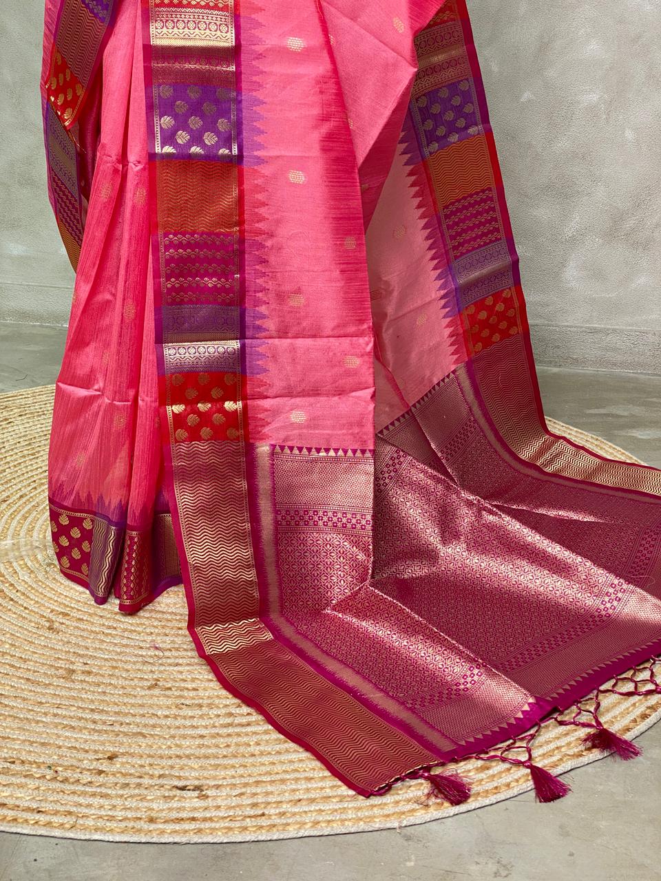 Lotus pink semi tusser Saree -PST5