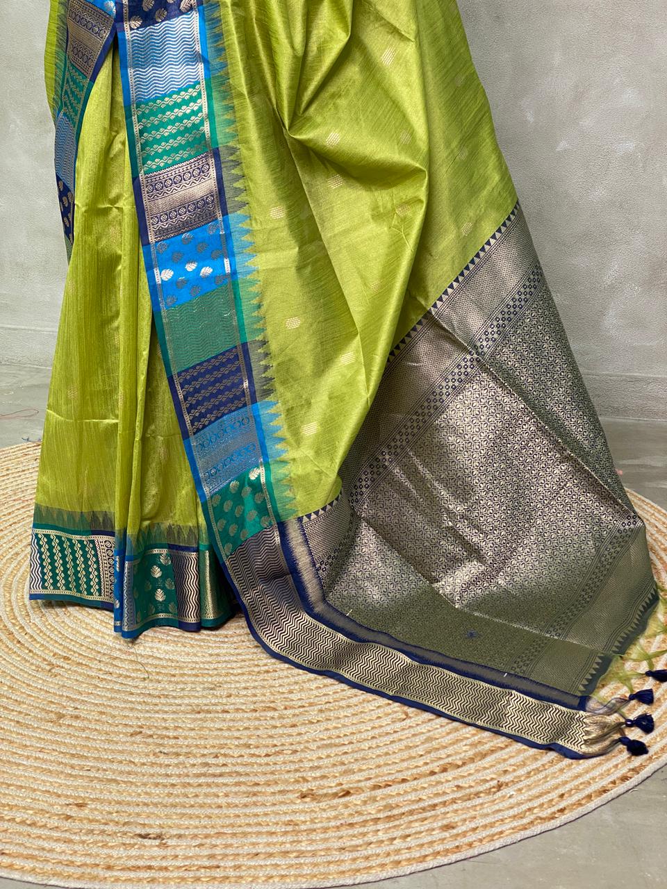 Parrot Green semi tusser Saree -PST6