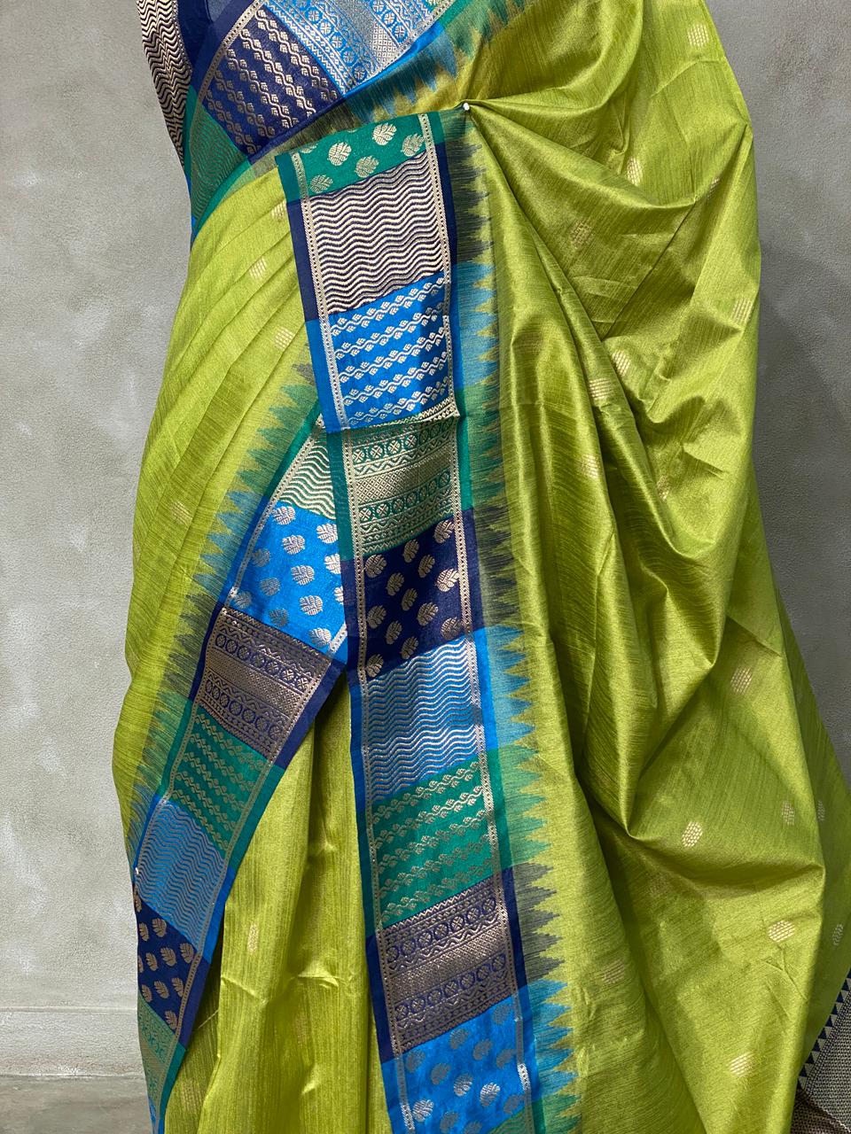 Parrot Green semi tusser Saree -PST6