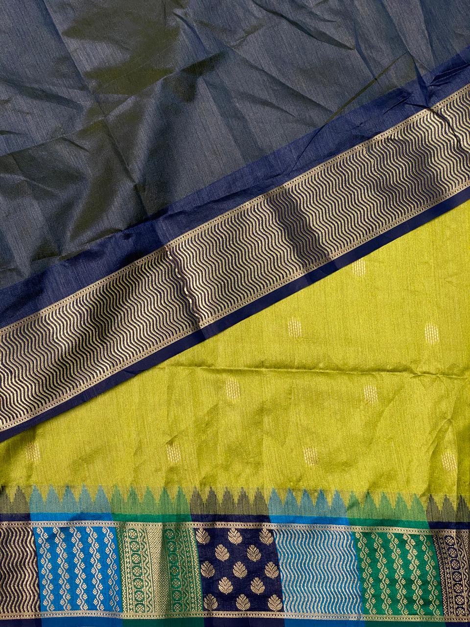 Parrot Green semi tusser Saree -PST6
