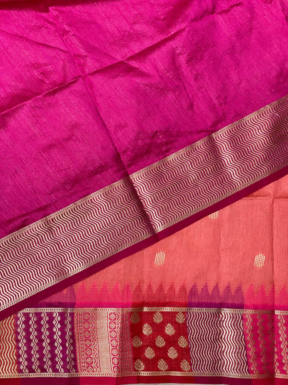 Dark peach semi tusser Saree -PST7