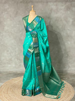 Turquoise Blue semi tusser Saree -PST8