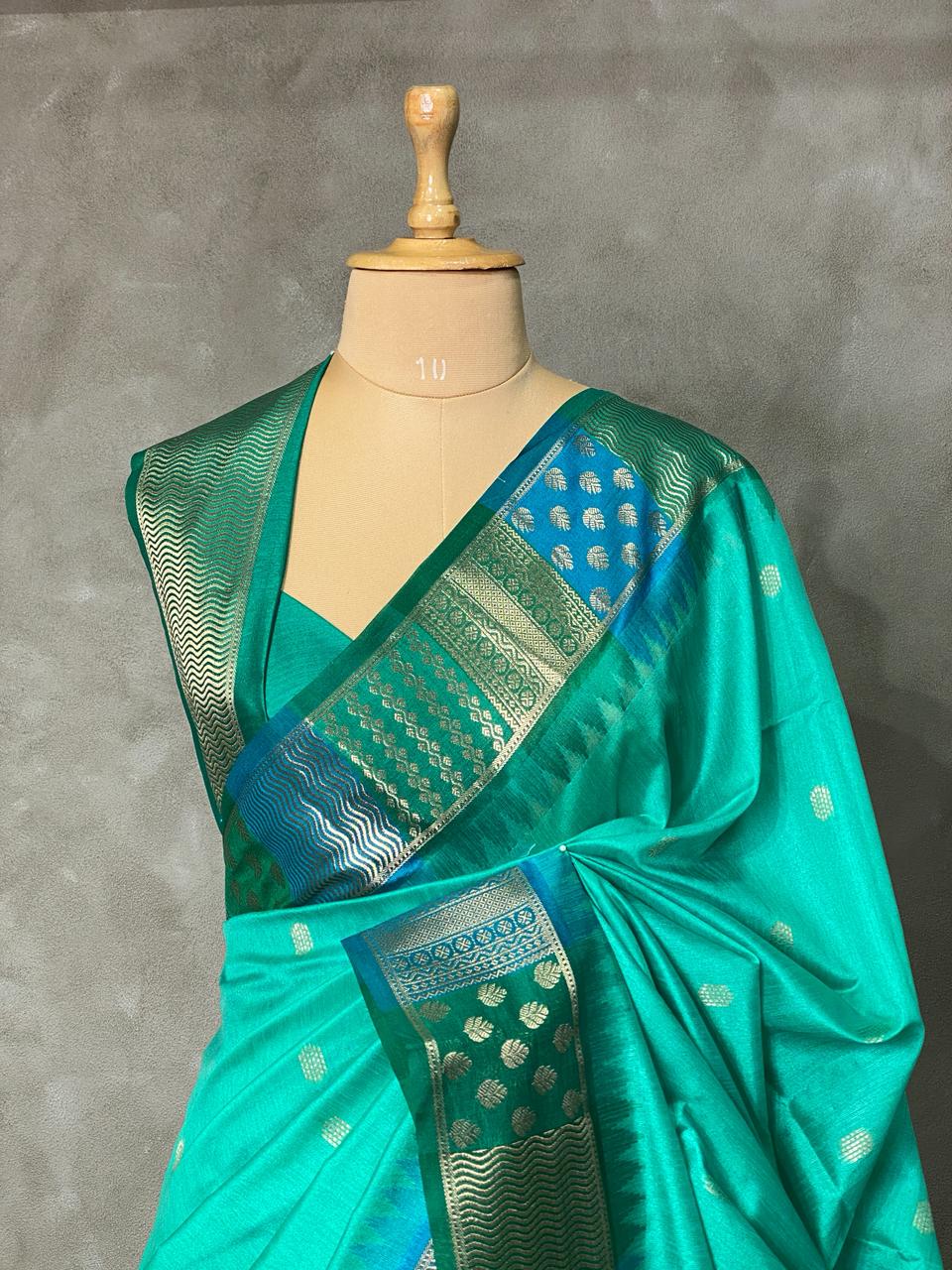 Turquoise Blue semi tusser Saree -PST8