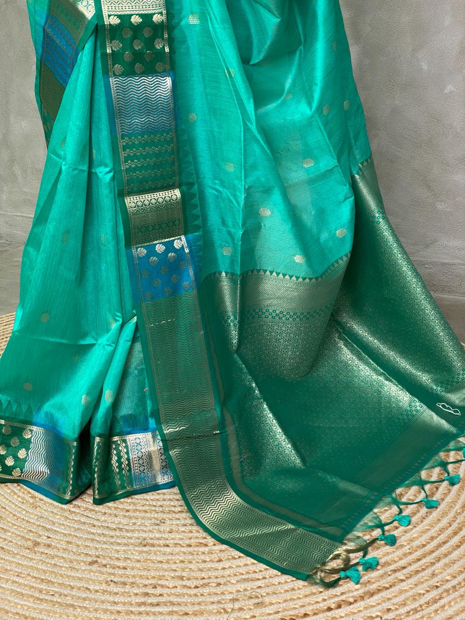Turquoise Blue semi tusser Saree -PST8