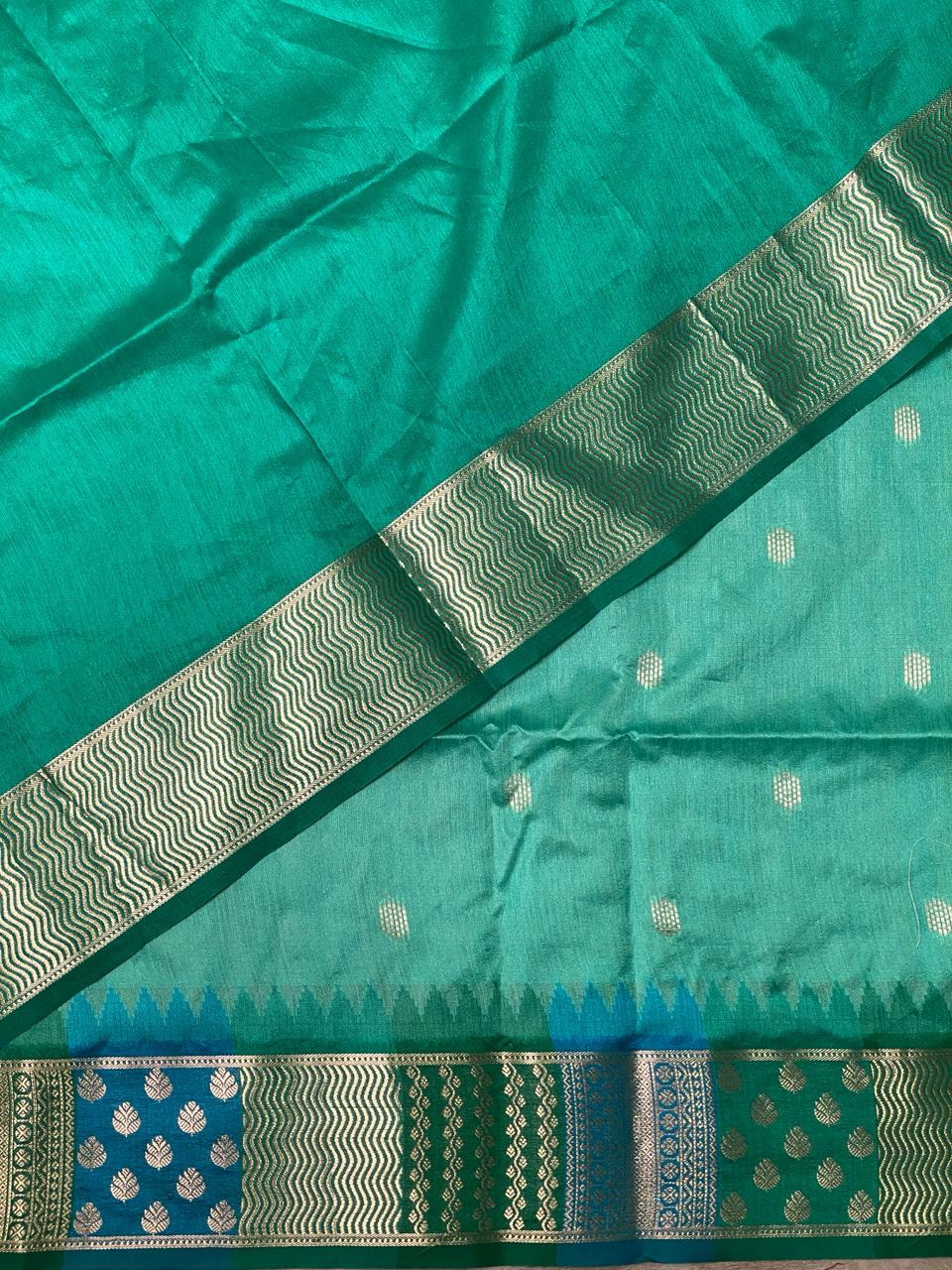 Turquoise Blue semi tusser Saree -PST8