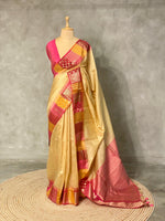 Sandal and pink semi tusser Saree -PST9