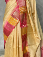 Sandal and pink semi tusser Saree -PST9