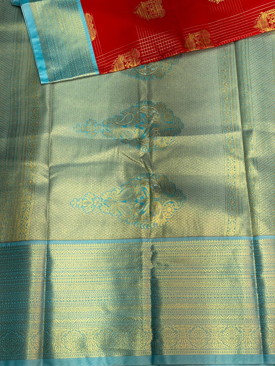 Red and blue silk saree- PSSR26