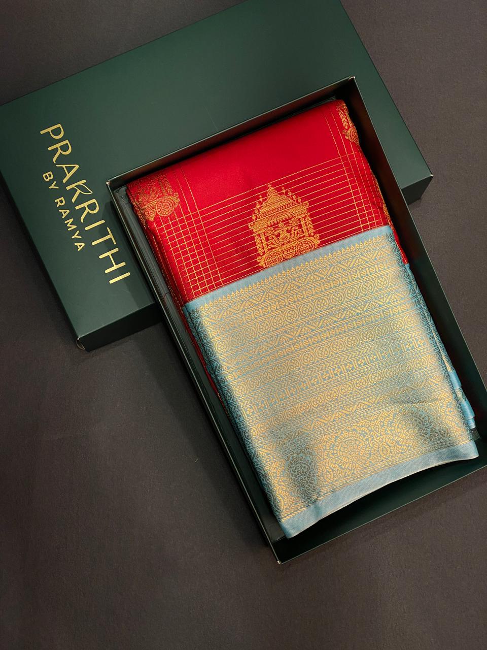 Red and blue silk saree- PSSR26