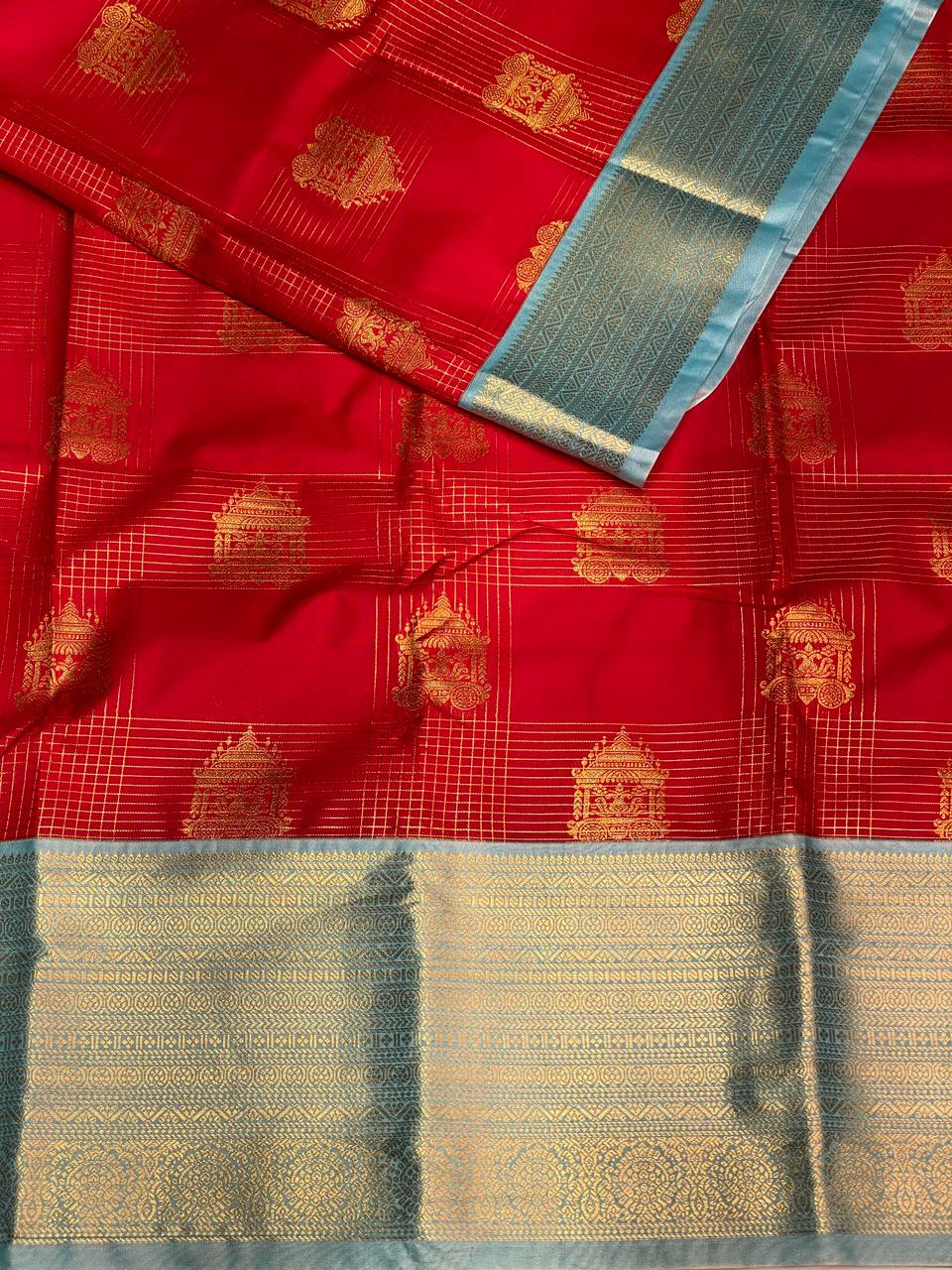 Red and blue silk saree- PSSR26