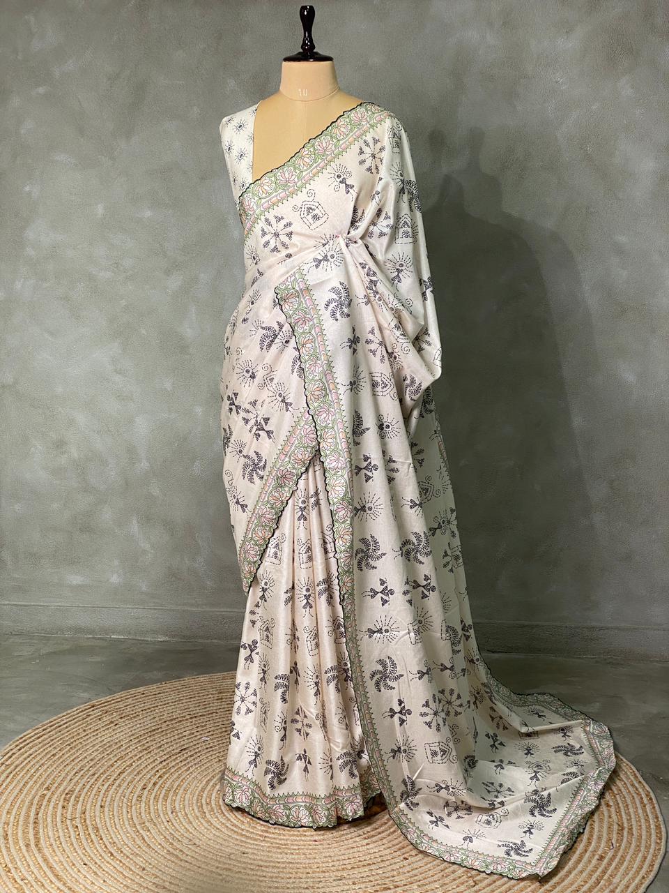 Offwhite semi tusser Saree -PST10