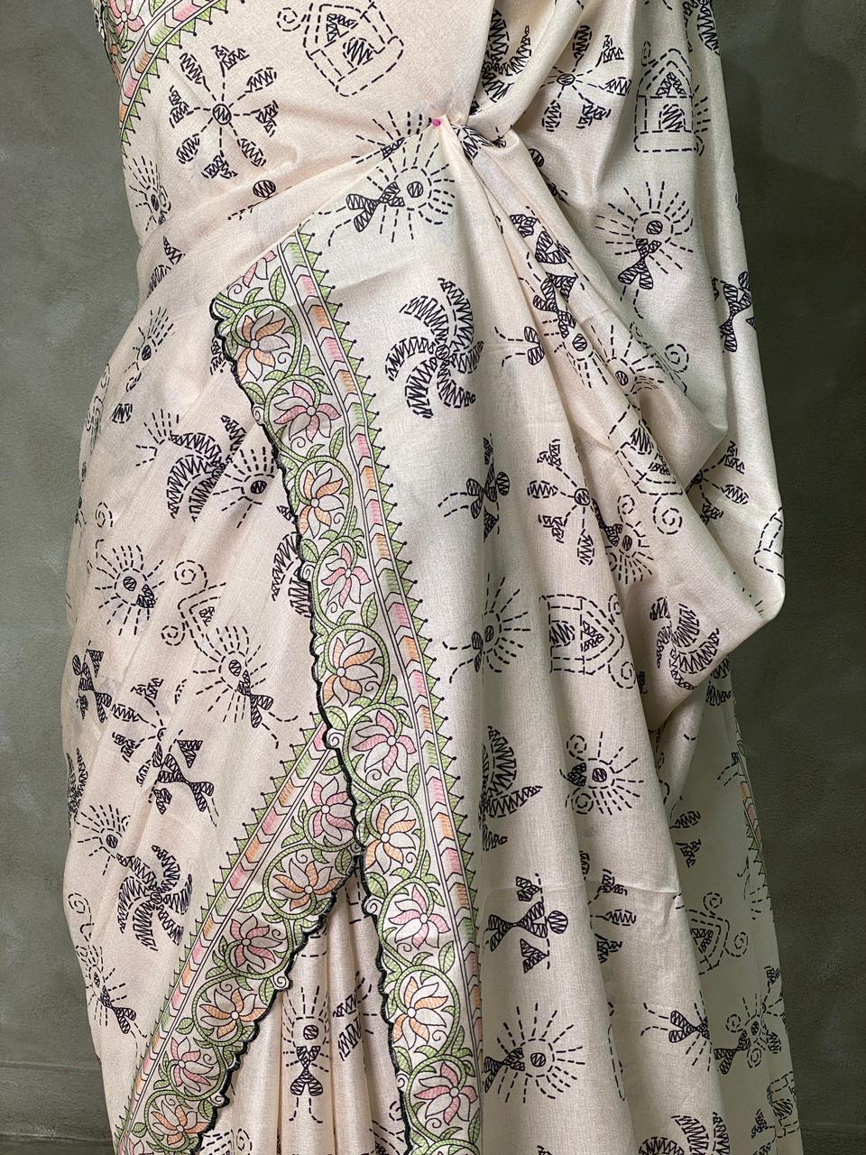 Offwhite semi tusser Saree -PST10