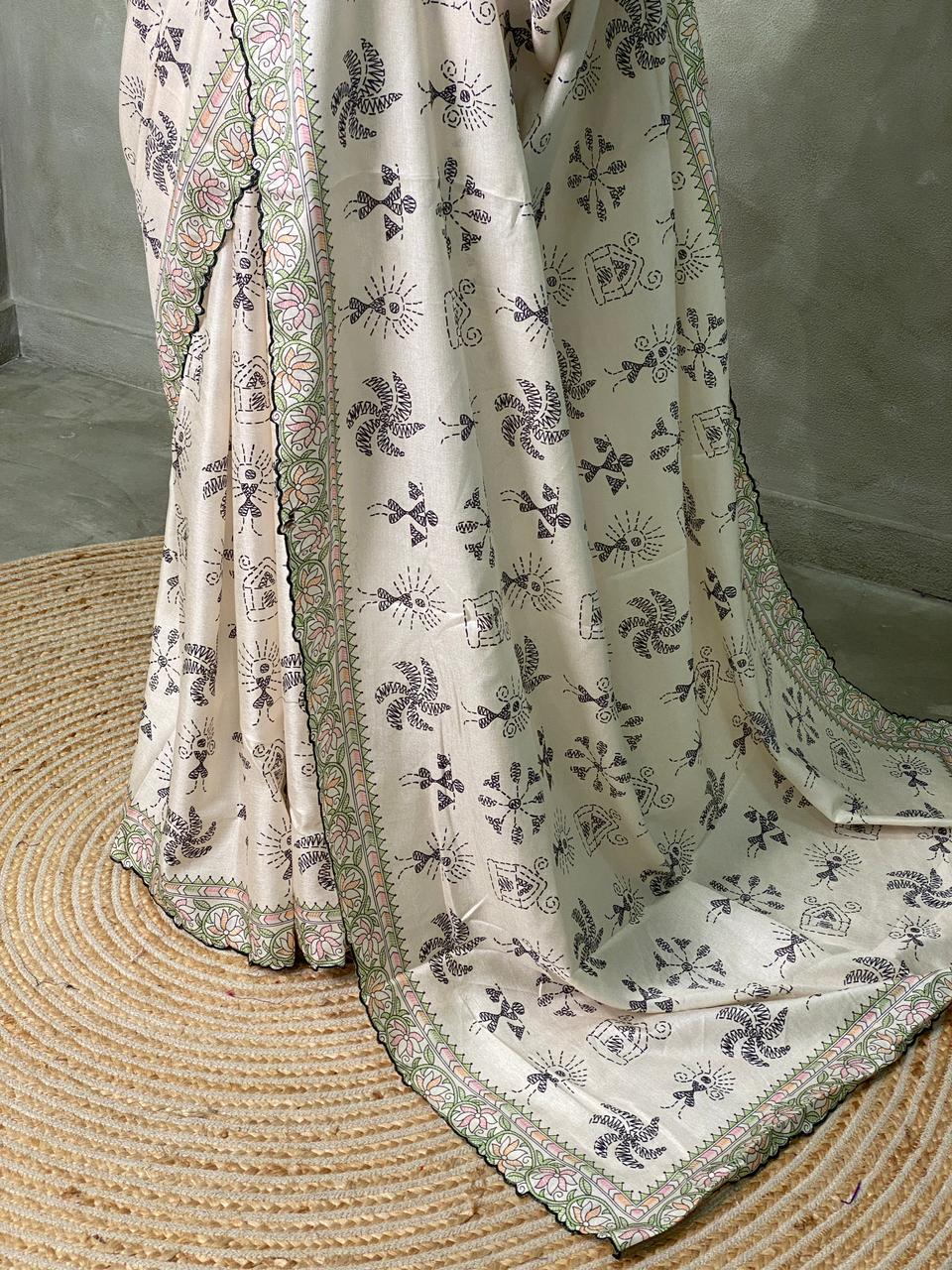 Offwhite semi tusser Saree -PST10