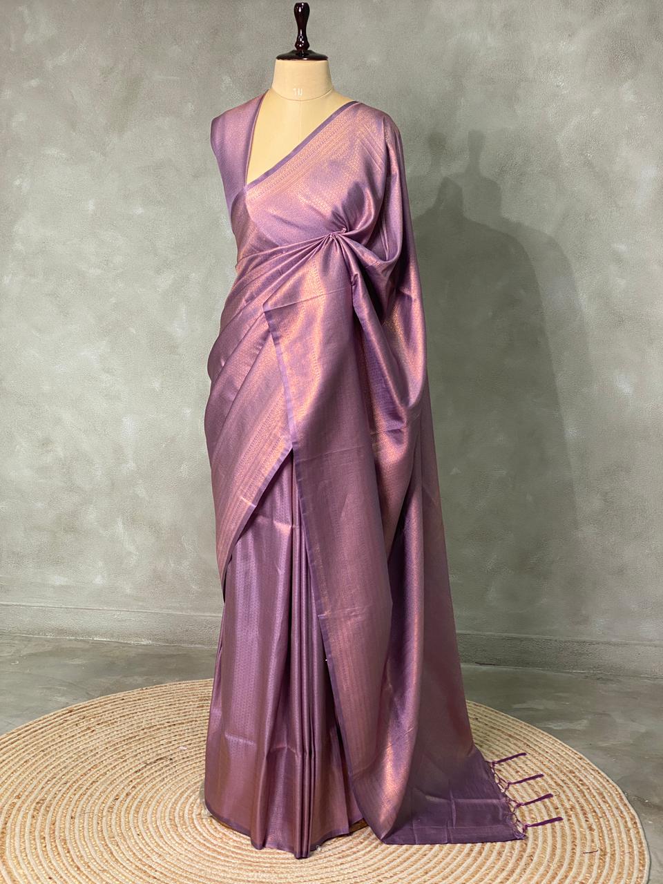 Onion pink semi banarasi Saree -PBL1