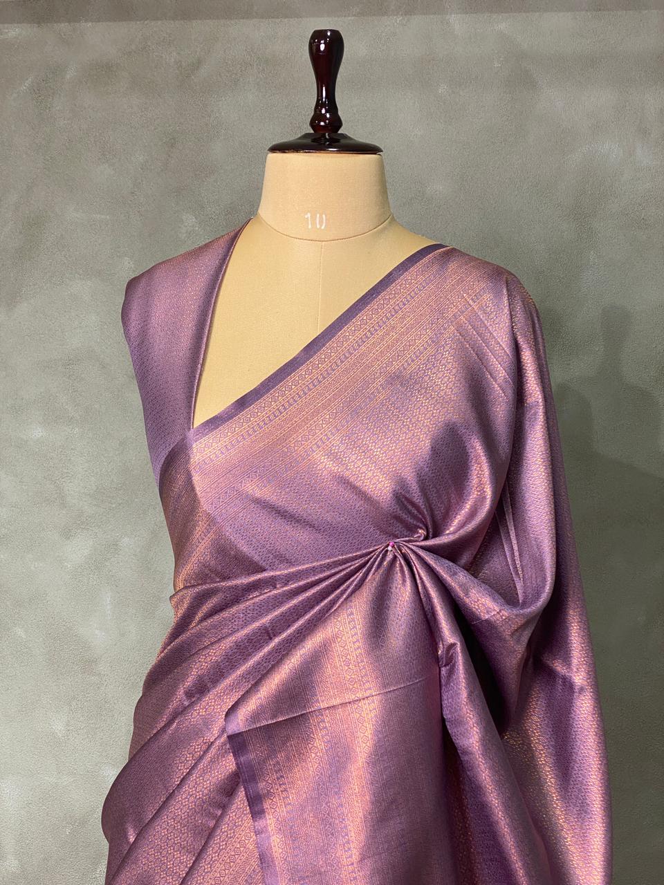 Onion pink semi banarasi Saree -PBL1