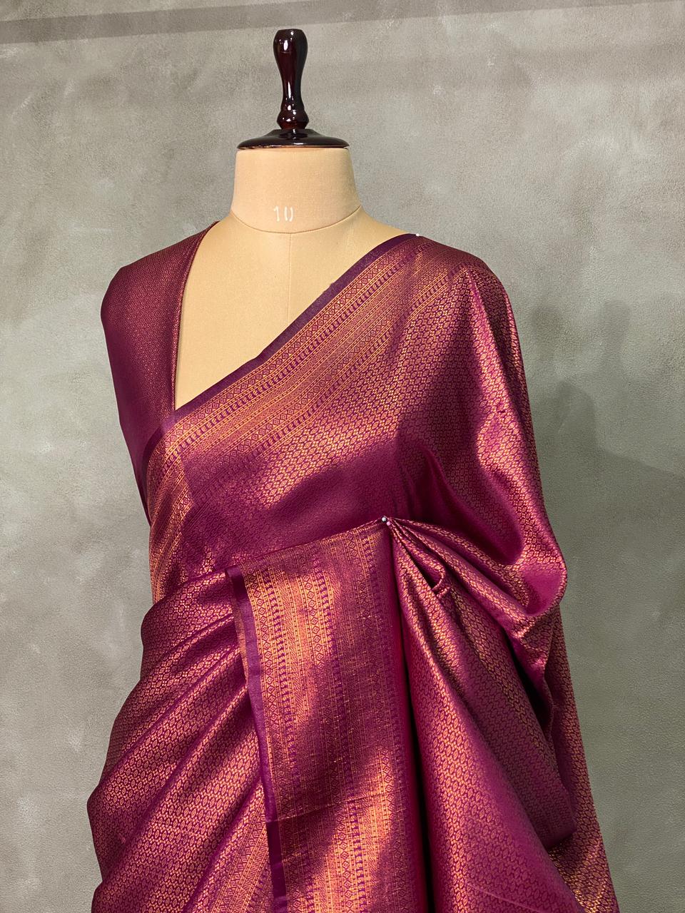 Dark onion pink semi banarasi Saree -PBL3