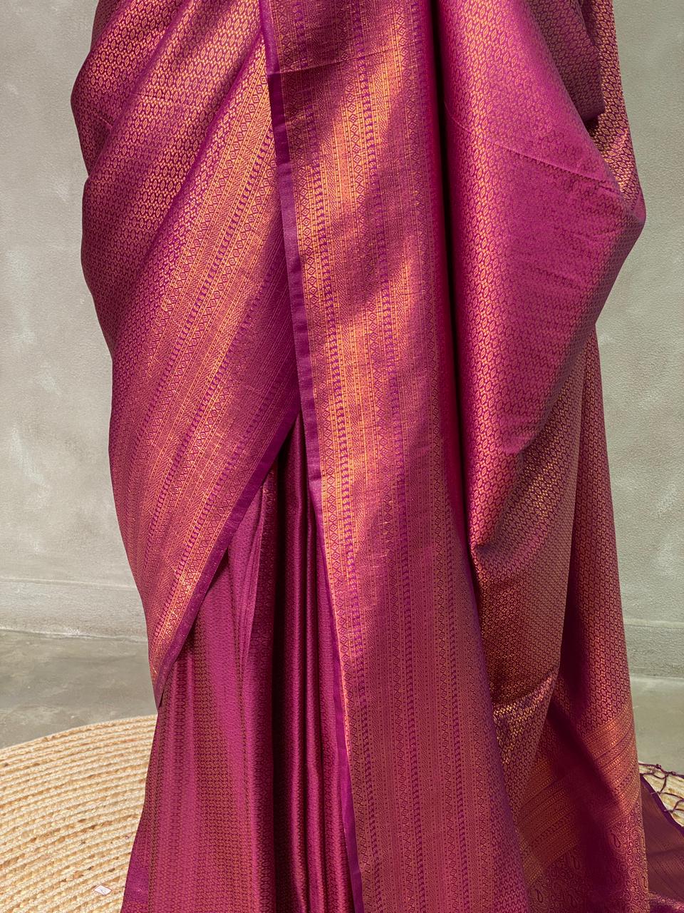 Dark onion pink semi banarasi Saree -PBL3