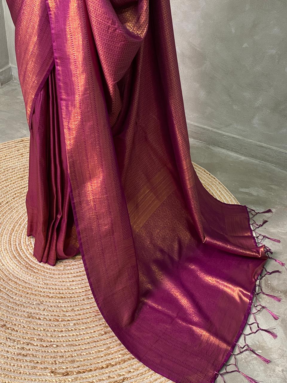 Dark onion pink semi banarasi Saree -PBL3