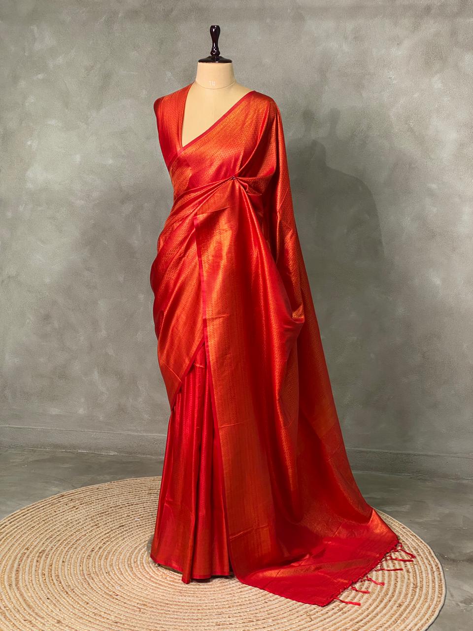 Orange red semi banarasi Saree -PBL4