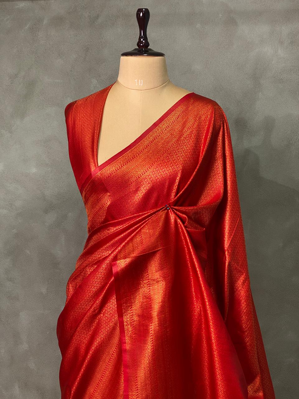 Orange red semi banarasi Saree -PBL4
