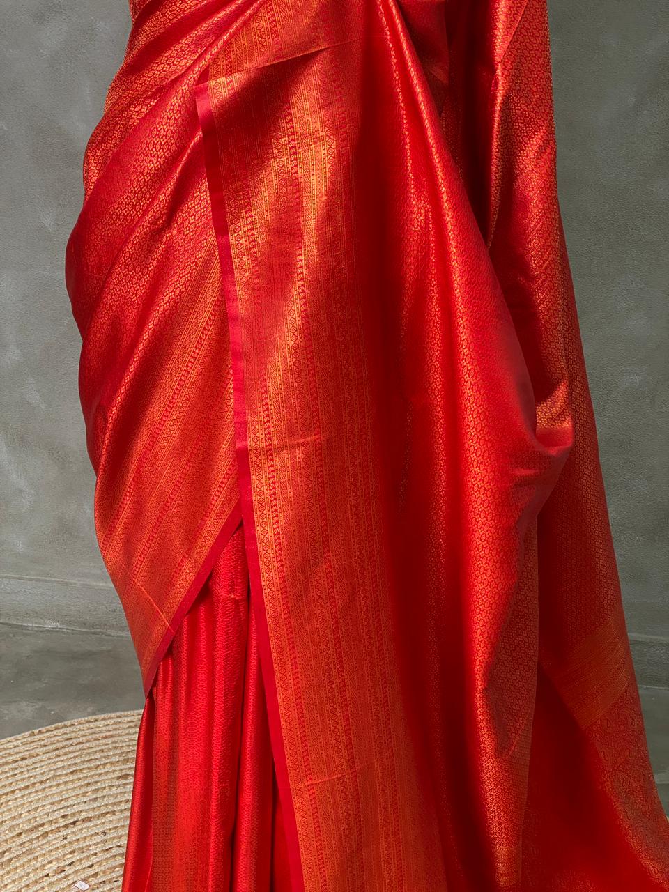 Orange red semi banarasi Saree -PBL4