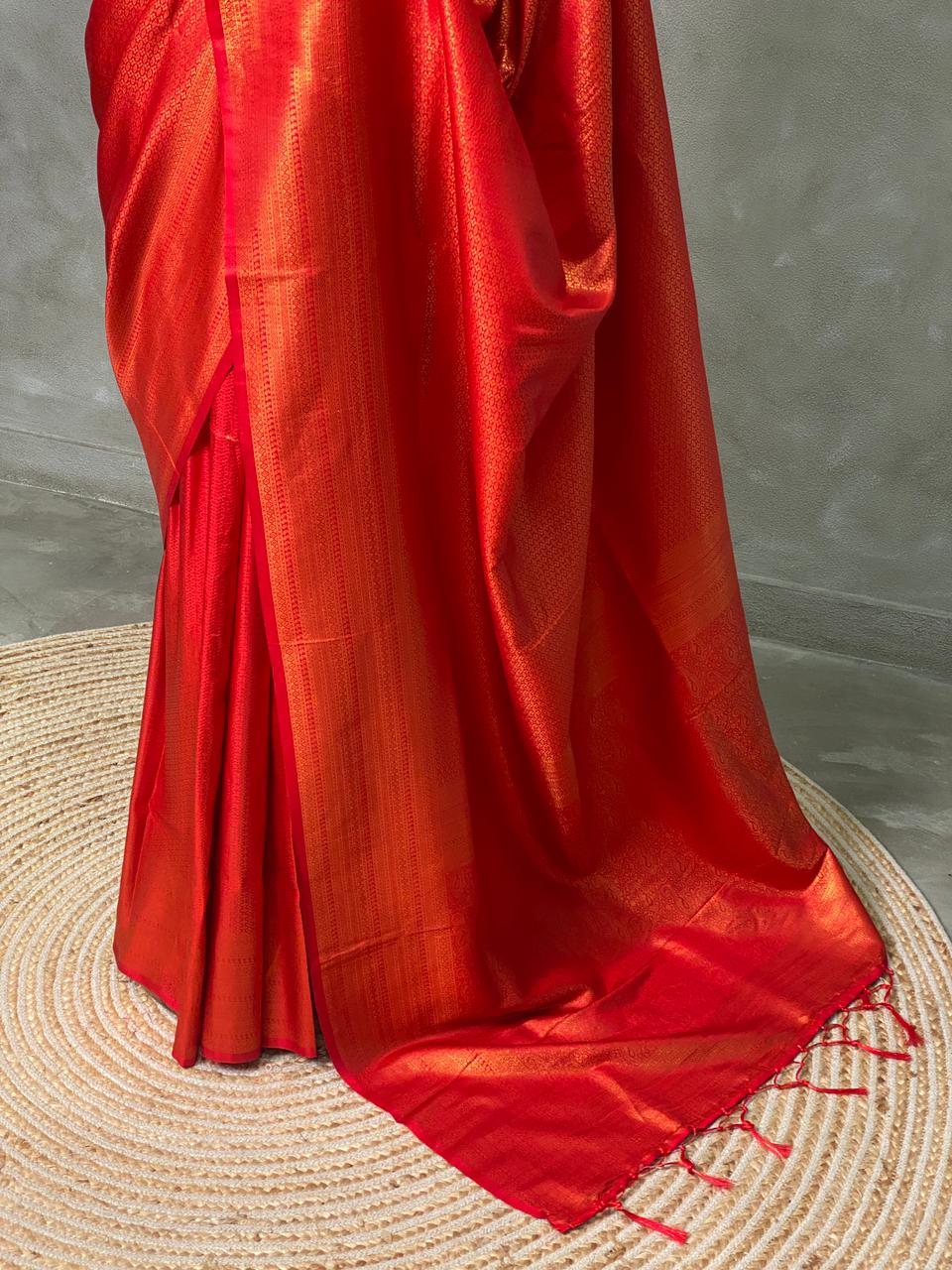 Orange red semi banarasi Saree -PBL4