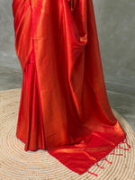 Orange red semi banarasi Saree -PBL4
