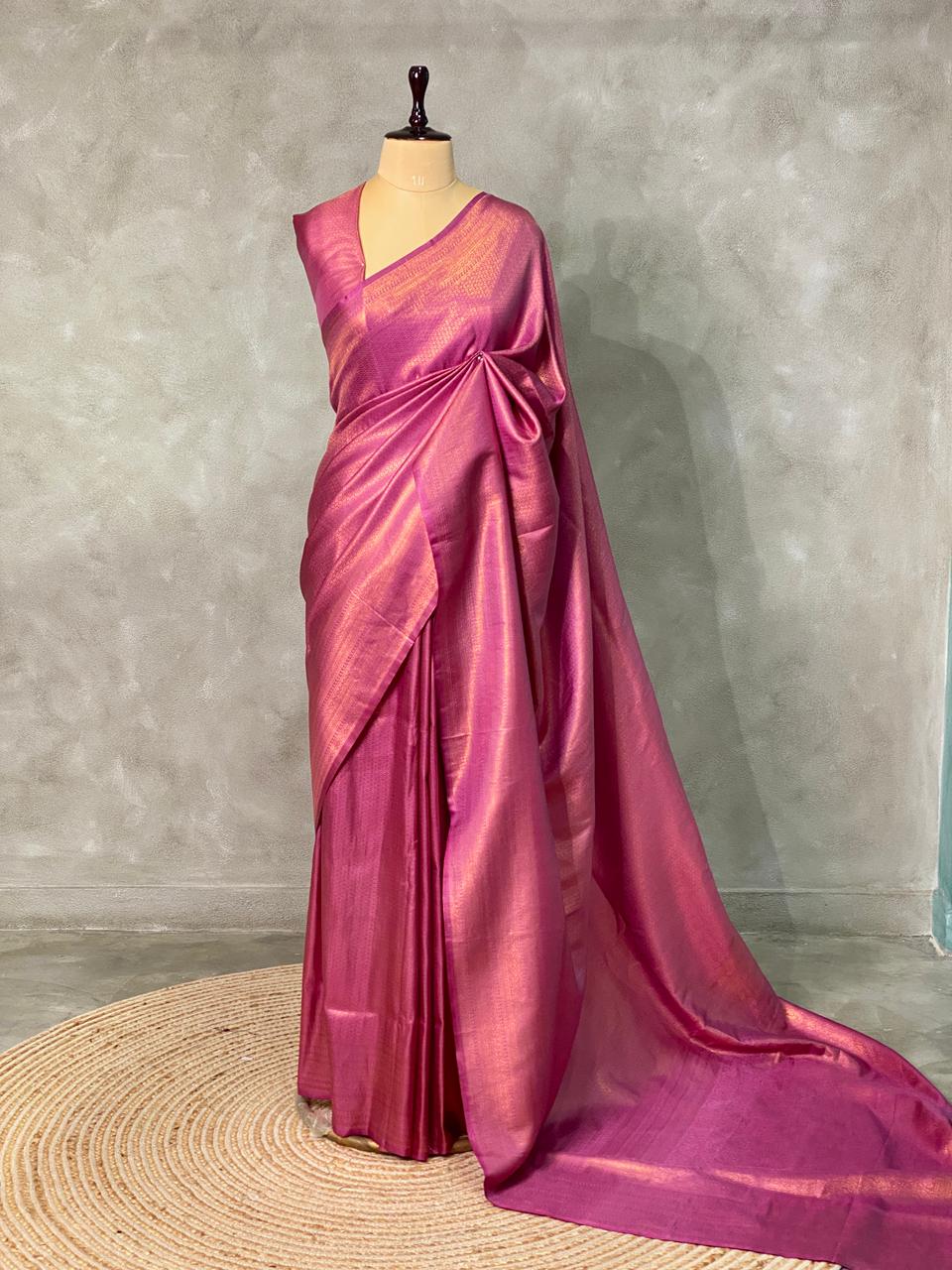 Onion pink semi banarasi Saree -PBL5
