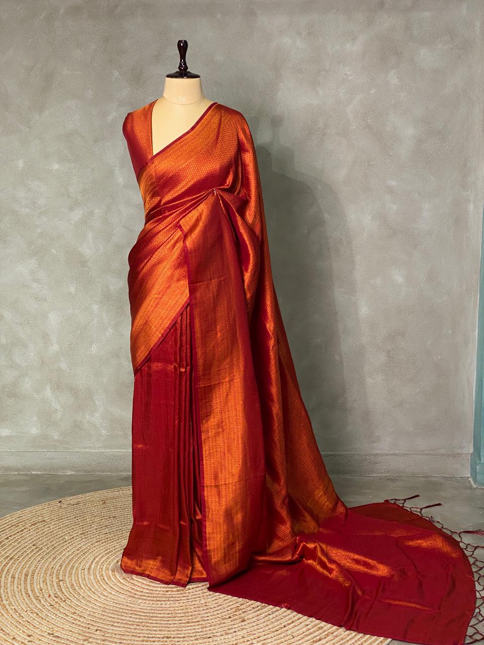 Brick red semi banarasi Saree -PBL10