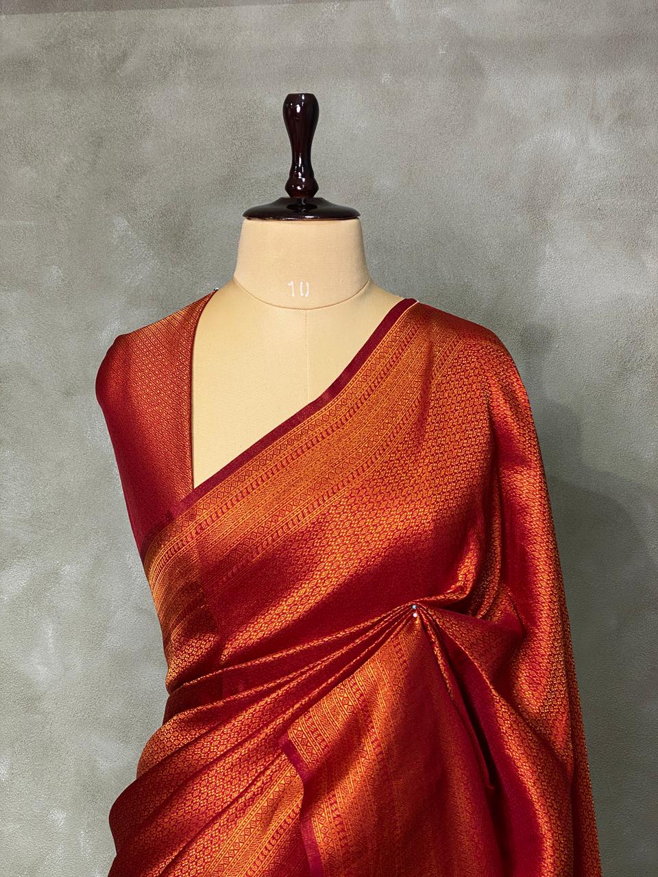Brick red semi banarasi Saree -PBL10