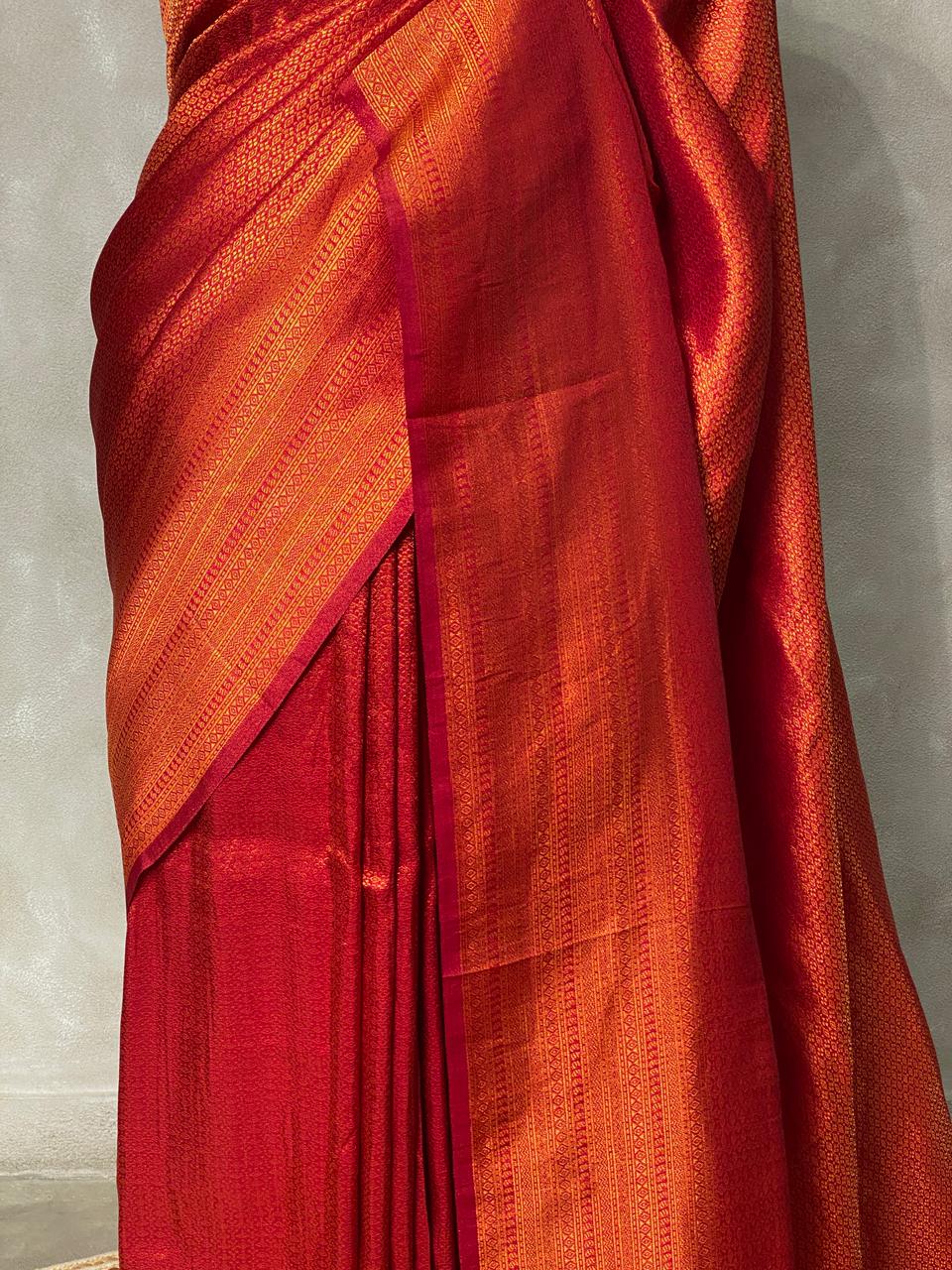Brick red semi banarasi Saree -PBL10