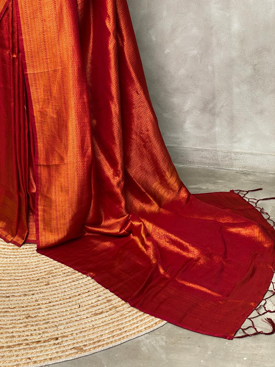 Brick red semi banarasi Saree -PBL10