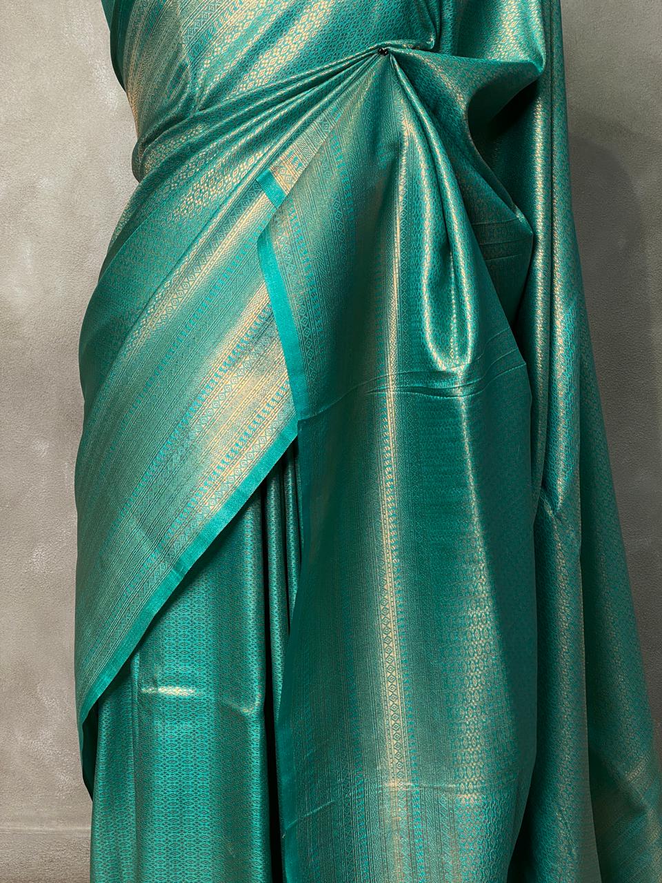 Turquoise blue semi banarasi Saree -PBL14