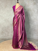 Deep Magenta pink Semi katan Banarasi silksaree - PSB07b