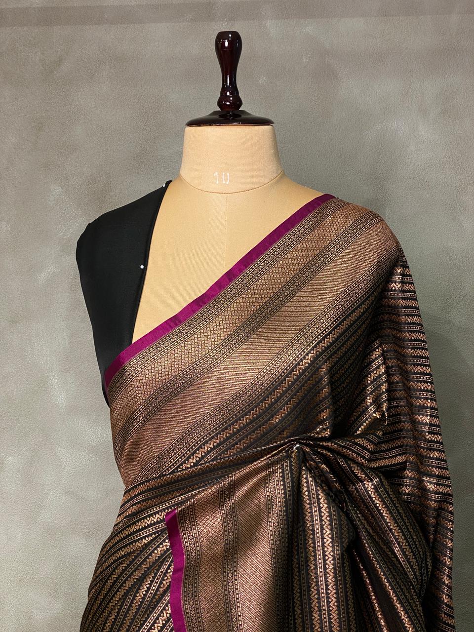 Black Semi katan Banarasi silksaree - PSB07e